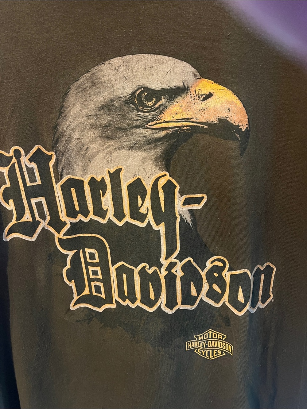 VINTAGE 2001 HARLEY DAVIDSON Y2K EAGLE BAR & SHIELD RAW EDGE BROWN TEE SIZE XL
